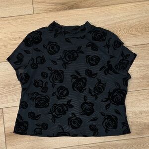 Black Mesh Velvet Floral Sheer Women's Top Size M/L
